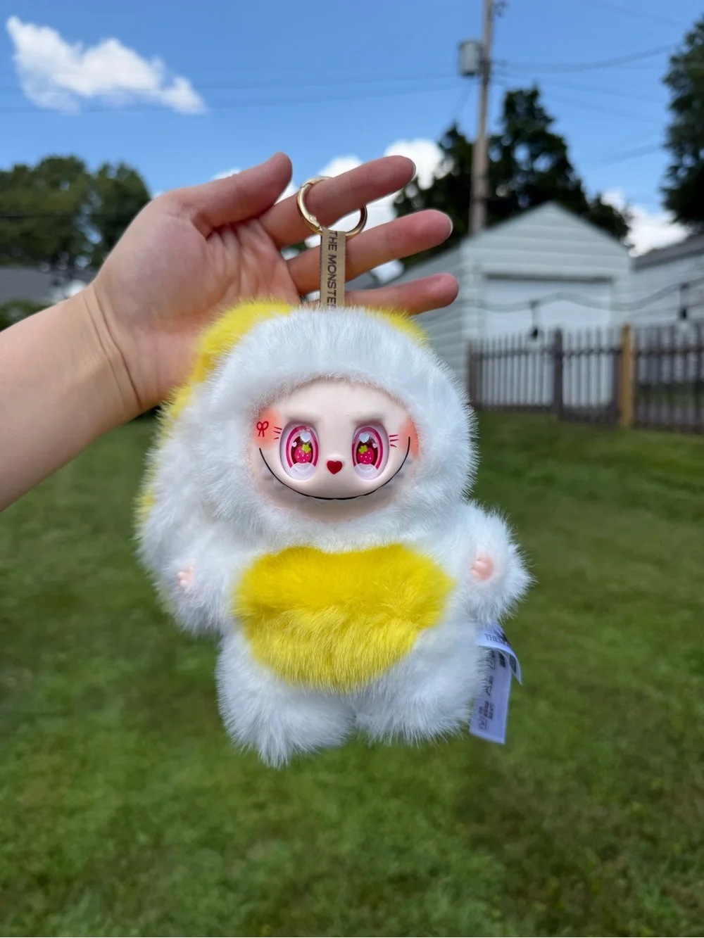 Yellow White Plush Labubu Bunny Keychain-Stuffed Animal Accessory-Not Pop Mart